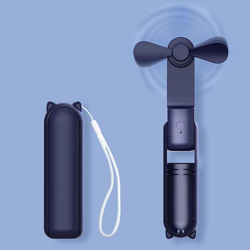 Mini-faltventilator, Usb-aufladbar, Integrierte Powerbank, 3 Geschwindigkeitsstufen, Weiß