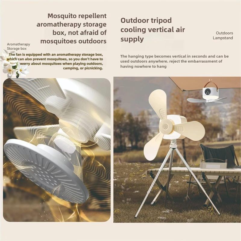 Mini-usb-deckenventilator – Weiß, Mit Integrierter Beleuchtung, Fernbedienung, 3 Abnehmbaren Ventilatoren, 3600-mah-akku, Timer, 4 Geschwindigkeitsstufen – Ideal Für Camping, Zelt Und Studentenwohnhei