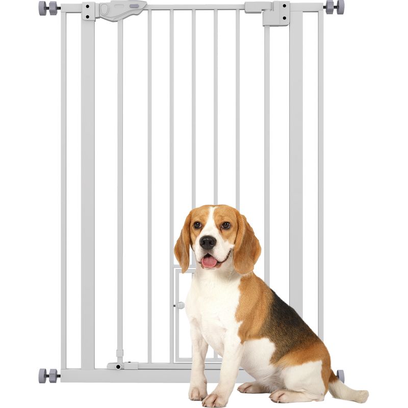 Extra Hohes Haustiersicherheitsgitter Mit Katzenklappe, Automatischer Schließung, Breite 74–80 Cm – Weiß
