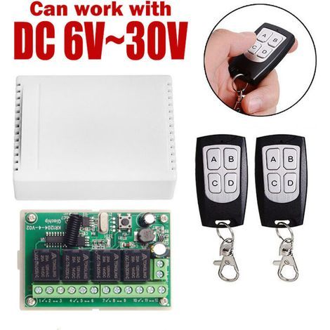 Télécommande Sans Fil 433mhz Dc 12v 4 Canaux – 2 Émetteurs Et 1 Récepteur – Portée 30 Mètres – Contrôle Pour Portes De Garage