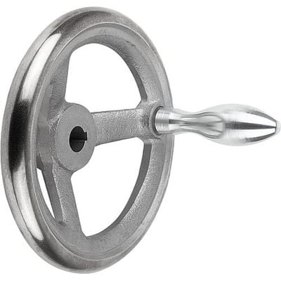 HANDRAD DIN950, D1=100 PASSBOHRUNG MIT NUT D2=12H7, B3=4, T=13,8, GRAUGUSS, KOMP:STAHL, BALLENGRIFF FESTSTEHEND