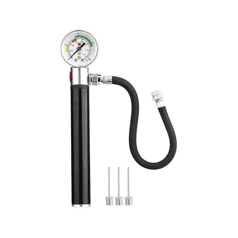 Manuelle Luftpumpe Mit Manometer – Für Sportbälle – Skala In Bar Und Psi Bis 1,4 Bar – Ablassventil – 3 Aufblasnadeln – 1 Stück
