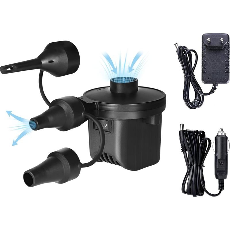 Elektrische Aufblas- Und Entleerungspumpe – 3 Düsen Inklusive – Netzanschluss 110–240 V Und Kfz-ladeadapter 12 V – Für Luftmatratzen, Poolliegen Und Kissen – 1 Stück