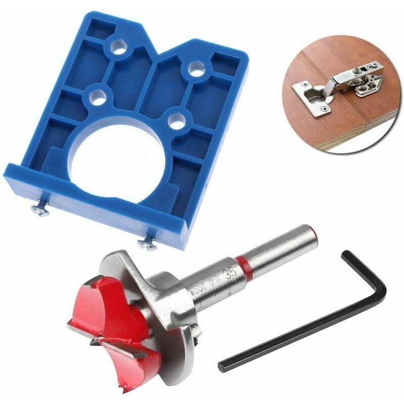 Scharnierbohrer – 35 Mm – Zum Bohren Verdeckter Scharniere An Schranktüren Und -paneelen – Set Mit Zentrierschablone Und Verstellbarem Anschlag – 1 Stück