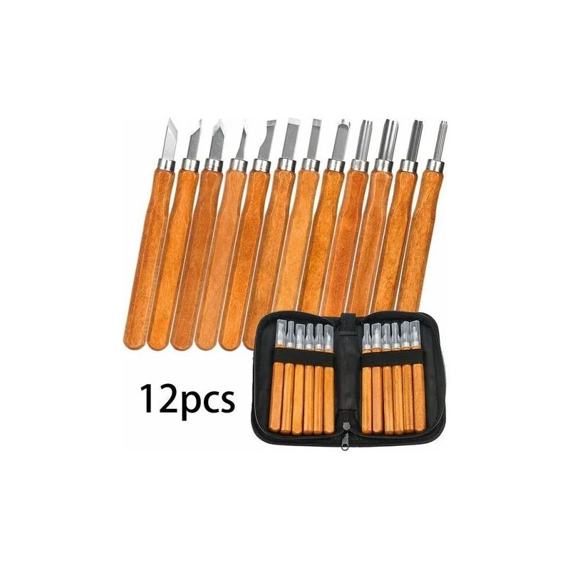 Holzschnitzset – 12-teilig – Klingen Aus Sk2-stahl – Holzgriffe – Zum Schnitzen Von Holz, Wachs, Seife Und Ton – Für Anfänger Und Profis – 1 Set