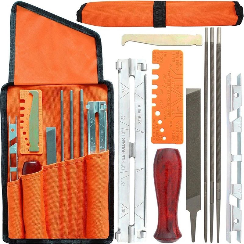 Kettensägenketten-schärfset – Rundfeile 4,0 Mm, 4,8 Mm, 5,5 Mm – Schärfhilfe, Zange, Tiefenmesser – Für Die Manuelle Wartung – 10-teilig