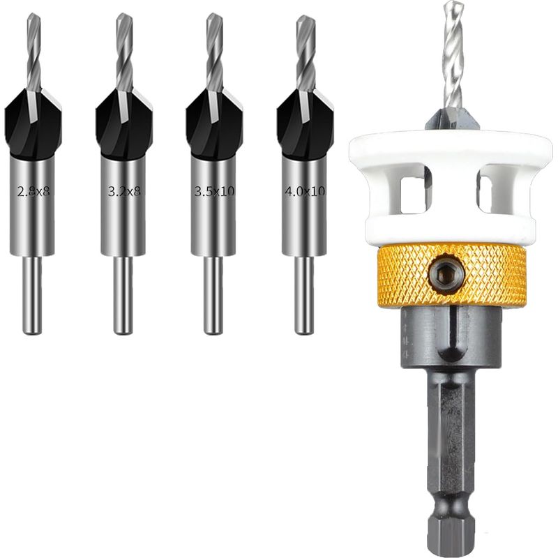 Konischer Bohrer Mit Tiefenanschlag – Hss-m2 – 1/4"-sechskantschaft – Für Holz Und Plattenwerkstoffe – 5er-pack