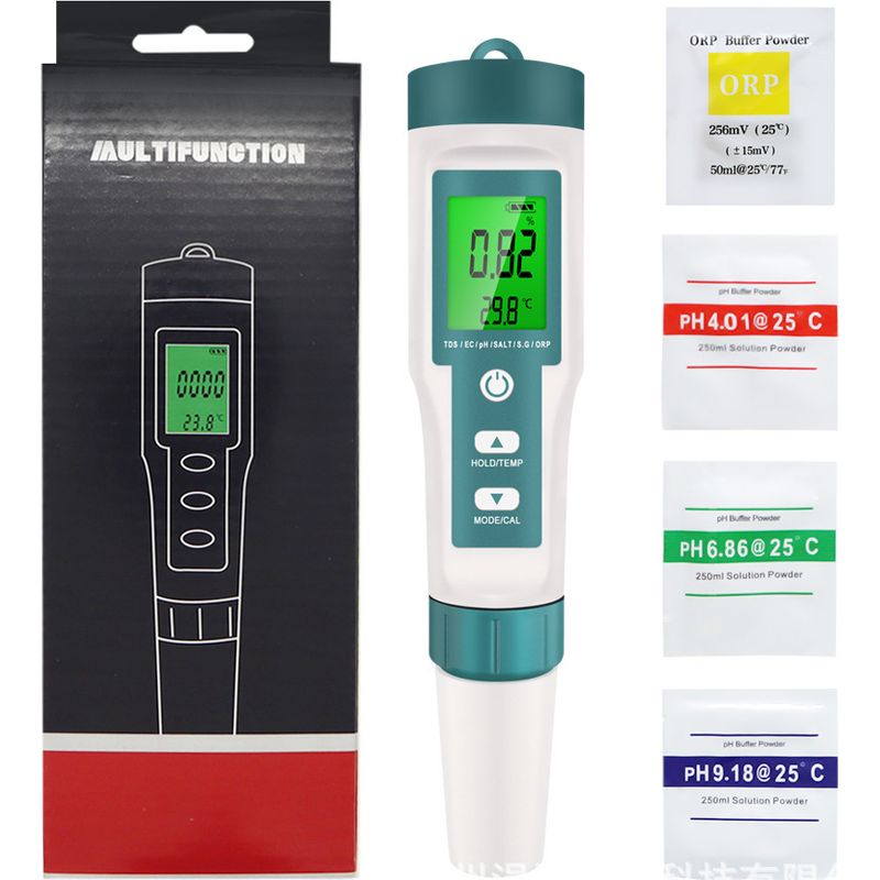 Multifunktions-ph-, Tds-, Ec-, Salinitäts-, Orp-, Sg- Und Temperaturmessgerät – Präzise Messung Mit Automatischer Temperaturkompensation – Für Schwimmbad, Aquarium Und Labor – 1 Stück