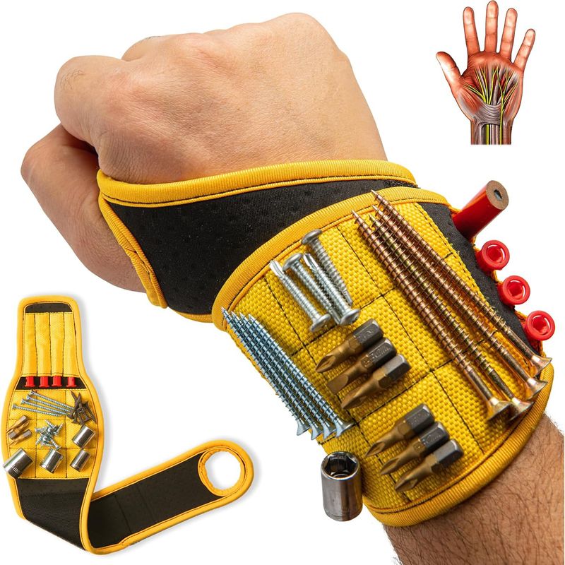 Magnetarmband – 9 Neodym-magnete – Für Heimwerker, Elektriker Und Schreiner – Verstellbares, Atmungsaktives Armband – 1 Stück