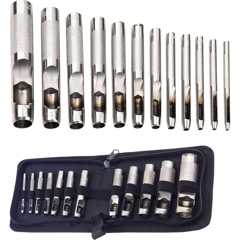 Hohllochstanzen-set – 12-teilig, Kohlenstoffstahl – Durchmesser 3 Mm Bis 19 Mm – Für Leder, Gürtel, Uhrenarmbänder Und Segeltuch – Stanzset