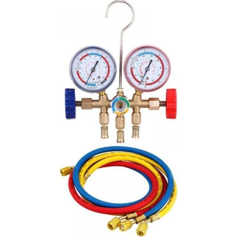 Manometer-set Für Klimaanlagen – Für Kfz- Und Hausklimaanlagen – Niederdruck: 30 Inhg Bis 250 Psi / Hochdruck: 0 Bis 500 Psi – Farbcodierte Schläuche – 1 Stück