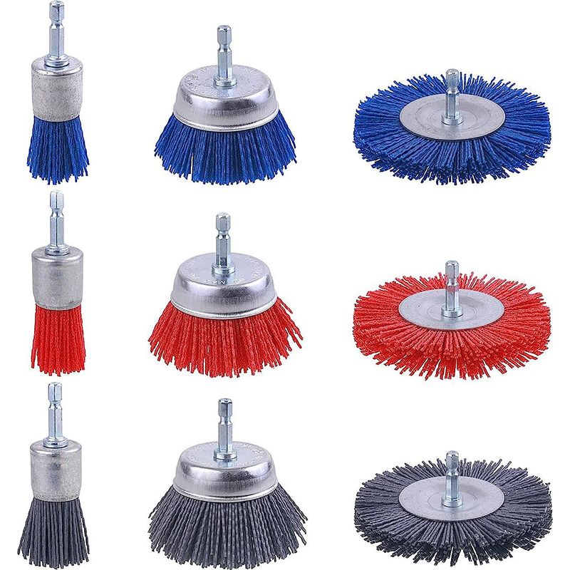 Nylon-schleifbürste – 6,35 Mm Sechskantschaft – Zum Schleifen Von Holz, Entfernen Von Rost Und Farbe – 9er-pack