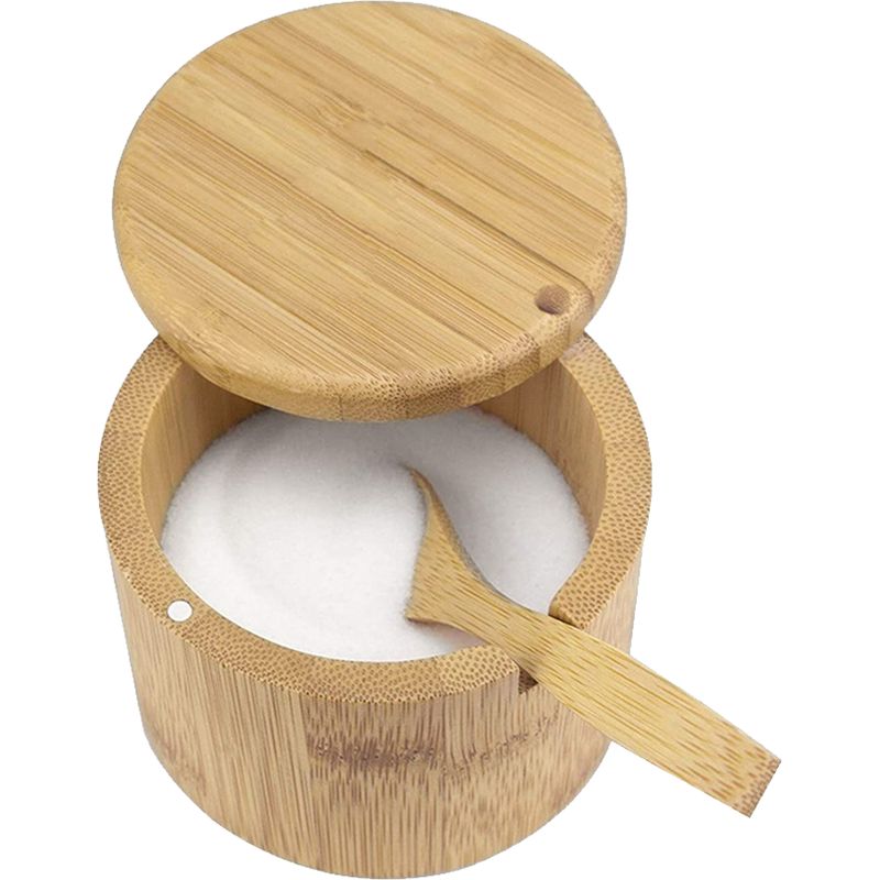 Salzbox – Bambusbehälter Mit Magnetischem Drehdeckel Und Löffel Inklusive
