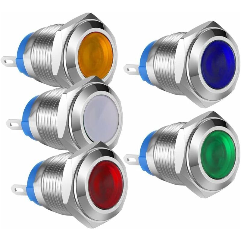 Led-kontrollleuchte – 12 Mm – 12 V Bis 24 V Dc – Wasserdicht – Edelstahl – Rot, Orange, Blau, Grün, Weiß – 5 Stück