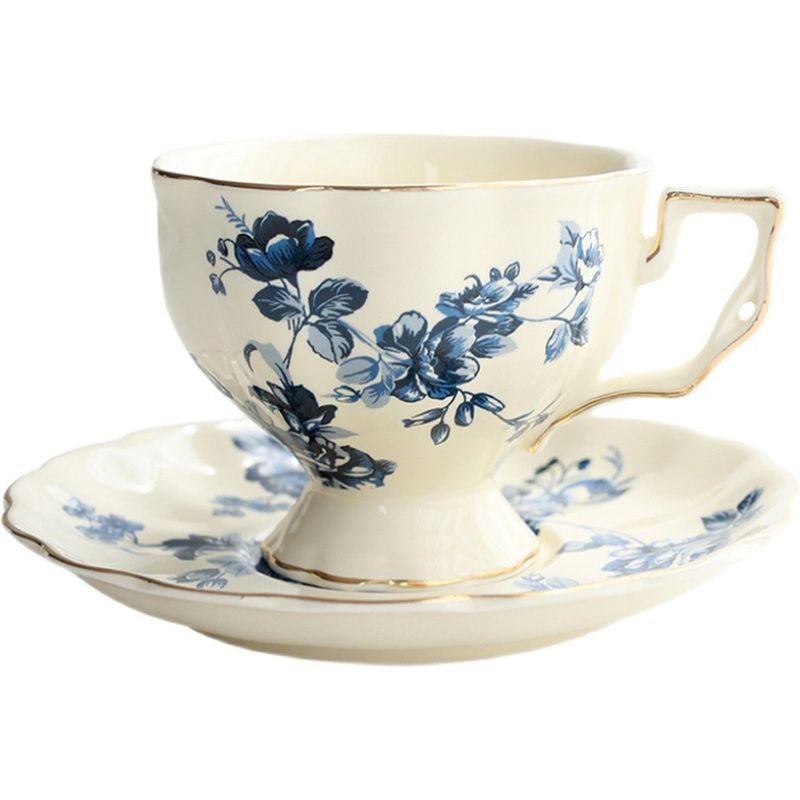 Teetasse – Blaues Porzellan Mit Blumenmuster – 200 Ml – Tassen- Und Untertassenset – Für Tee, Kaffee Oder Espresso – 1 Stück