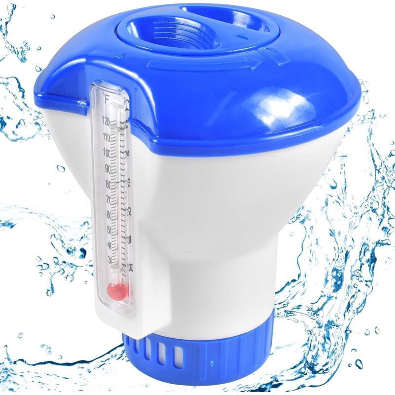 Dosierschwimmer – Chlortabletten-schwimmer – Für Innen- Und Außenpools – 12 X 4,7 X 11,8 Cm – Aluminium – Mit Integriertem Thermometer – 1 Stück