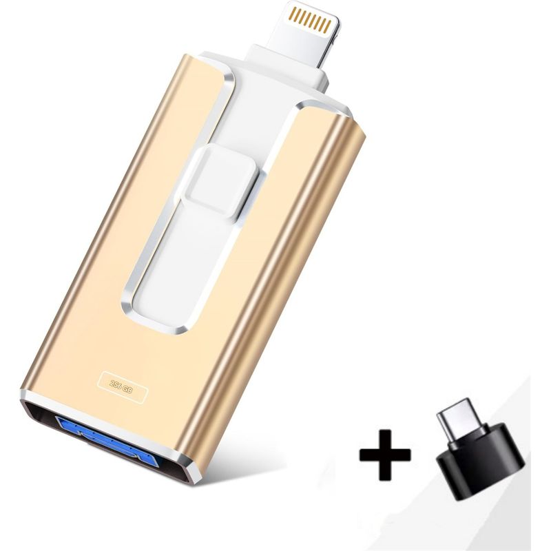 Clef Usb – 4 Schnittstellen: Usb 3.0, Lightning, Micro-usb, Usb-c – 256 Gb – Kompatibel Mit Iphone, Ipad, Android, Pc Und Mac – Plug-and-play – Oder – 1 Stück