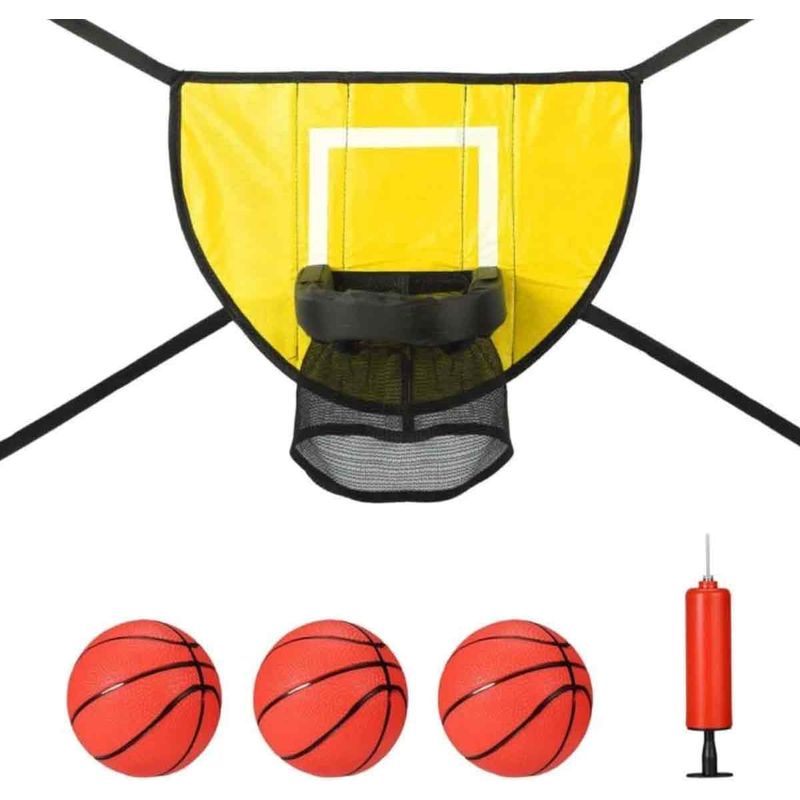 Trampolin-basketballkorb – Pvc-korb Mit Netz – Kompatibel Mit Den Meisten Trampolinen – 1 Stück + 3 Minibälle + 1 Pumpe