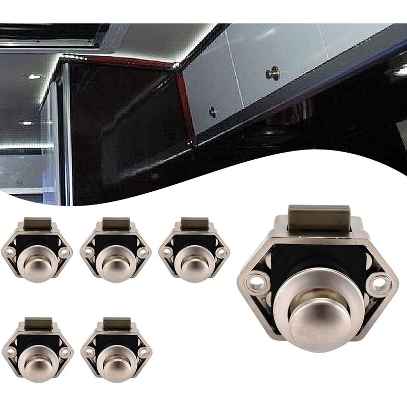 Druckknopf-schranktürschloss Für Wohnmobil, Wohnwagen, Transporter, Yacht – 37 Mm Schraubenlochabstand – 20 Mm Türloch – 14–16 Mm Schrankstärke – Nickel-finish – 5 Stück