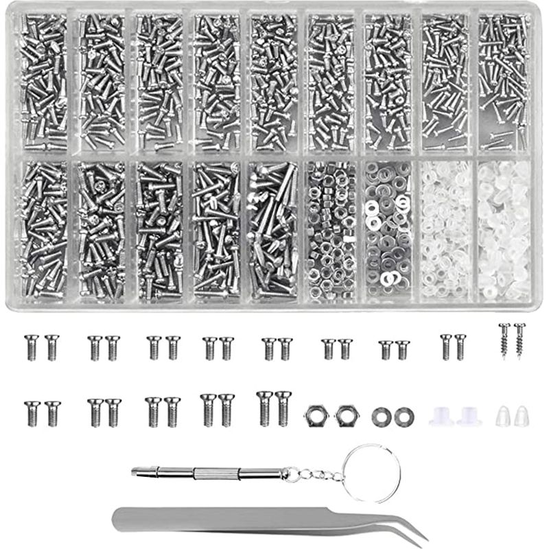 Brillenreparaturset – 1100 Mikroschrauben – Multifunktionsschraubendreher Und Pinzette – Aufbewahrungsbox Aus Kunststoff Mit 18 Fächern – 1 Stück