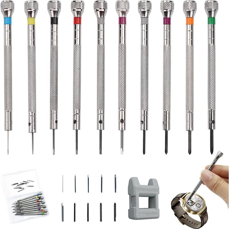 Uhrmacher-schraubendreher-set – 10-teilig Mit Entmagnetisierer – 0,6 Bis 2,0 Mm – Für Uhren, Handys Und Kleine Elektronische Geräte – 1 Stück