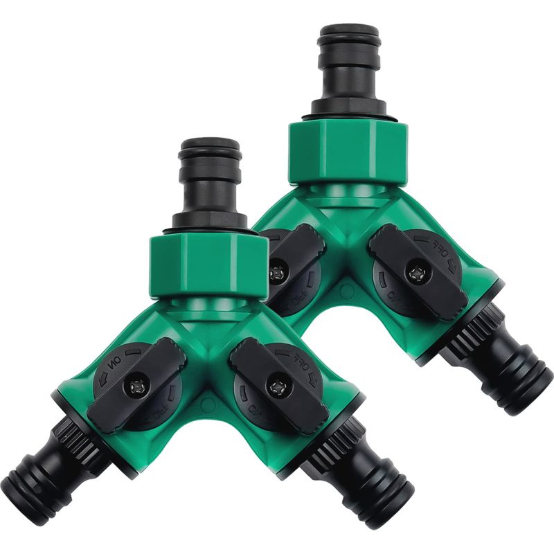 Y-verteiler – Bewässerungsverteiler Mit Zwei Ausgängen Und Separaten Hähnen – Für 3/4-zoll-gartenschläuche – 2er-pack