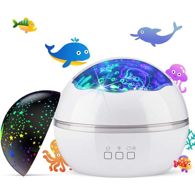 Nachtlichtprojektor – Sternenhimmel- Und Unterwasserweltprojektion – 360°-drehung – 8 Led-farbmodi – Fürs Kinderzimmer – 1 Stück