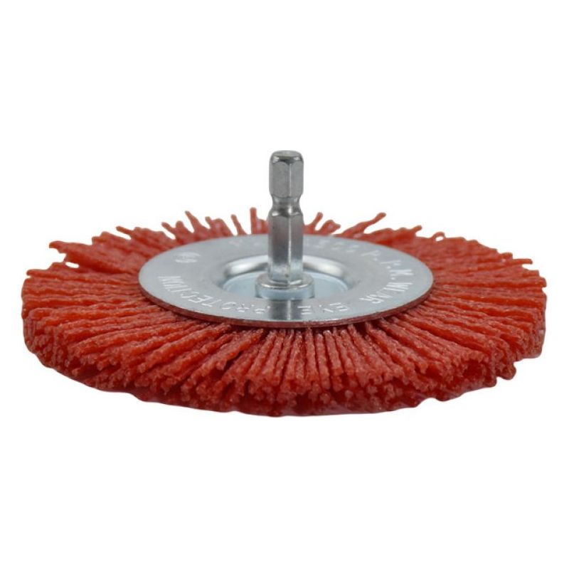 Rundbürste – Grobe Körnung, Nylon Mit Siliziumkarbid – 100 Mm Durchmesser – 6 Mm Schaft – Für Bohrmaschinen – 1 Stück