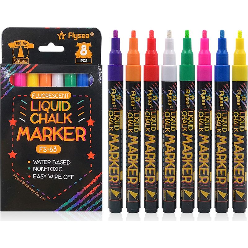 Flüssigkreidemarker – Feine Spitze 1 Mm – Für Nicht Poröse Oberflächen Wie Tafeln, Glas, Spiegel, Fliesen, Metall Und Kunststoff – 6er-pack