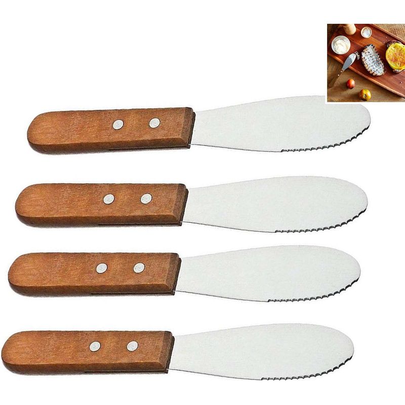 Buttermesser – Klinge Aus Edelstahl – Holzgriff – 20 Cm – Zum Bestreichen Von Frischkäse Und Marmelade – 4er-set