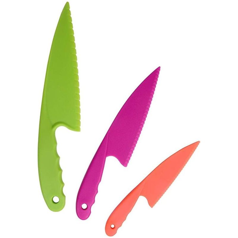 Kindermesserset – 3-teiliges Kunststoffmesserset Mit Schnittfesten Klingen Zum Schneiden Von Brot, Salat Und Obst – Geeignet Für Kinder Ab 3 Jahren – Kinderküchenset