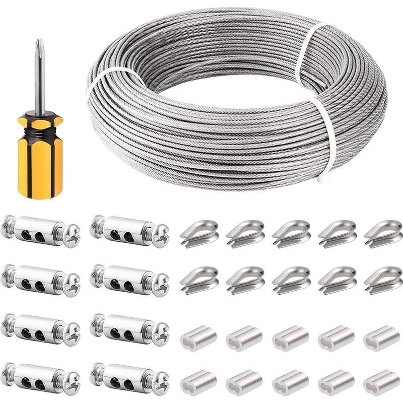 Mm Edelstahlseil – 50 M – Pvc-beschichtet – Komplettset Mit M3-aluminiumhülsen, Edelstahlösen Und Kabelklemmen – Für Gartenspaliere Und Hängegeländer