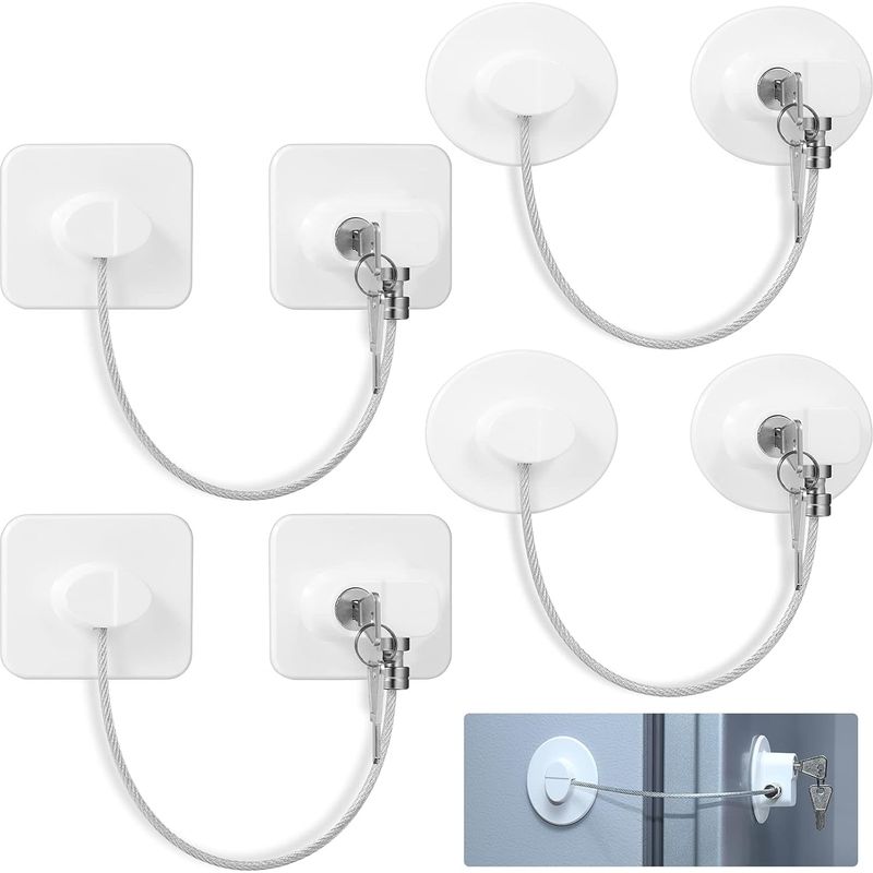 Kühlschrankschloss – 4 Mm Stahlkette Mit Schlüsselschloss Und Klebefläche – Für Kühlschrank, Gefrierschrank, Schrank, Schublade, Toilettentür – 4-teiliges Set Mit 8 Schlüsseln