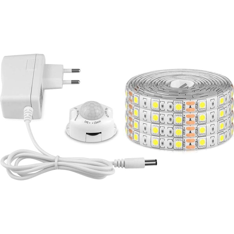 Led-streifen – Pir-bewegungsmelder – Ip65 Wasserdicht – 12 V – Warmweiß – 5 M – Für Die Innenbeleuchtung Unter Möbeln, Treppen Und Schränken