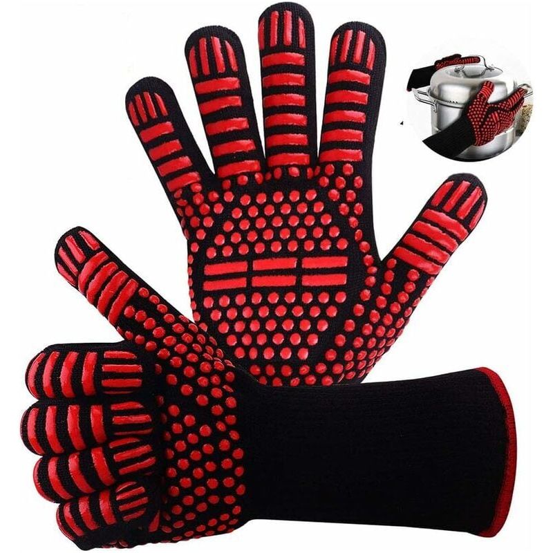 Hitzebeständige Handschuhe – Hitzebeständig Bis 800 °c – Für Öfen, Grills, Kamine Und Schweißarbeiten – Lange Ärmel, 5 Finger – Rot – 1 Paar