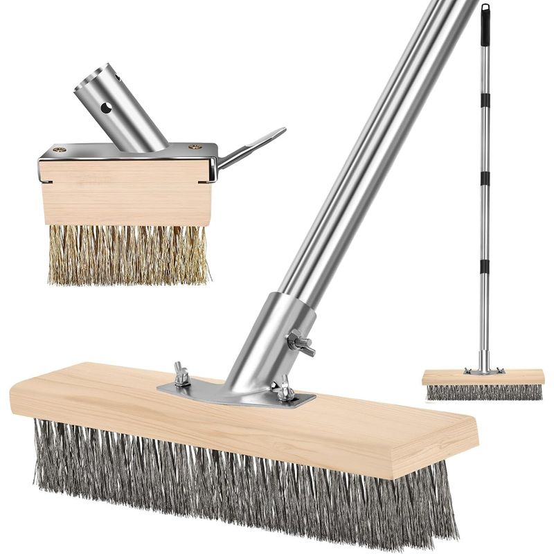 Drahtbürste – Teleskopstiel 80–165 Cm – Bürstenkopf Mit Edelstahldrähten Und Schaberhaken – Für Terrassen, Einfahrten, Platten Und Pflastersteine – 2er-pack