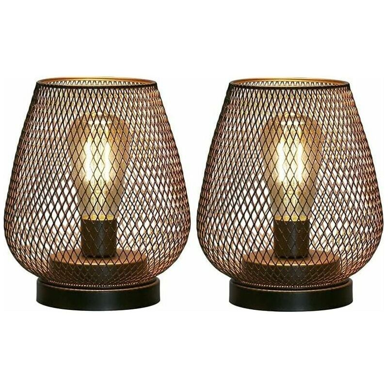 Nachttischlampe – Laternenleuchte Im Metallkäfig-design, 17 X 14 X 14 Cm – Für Den Innen- Und Außenbereich Geeignet, Wohnzimmer, Büro, Terrasse – 2er-set