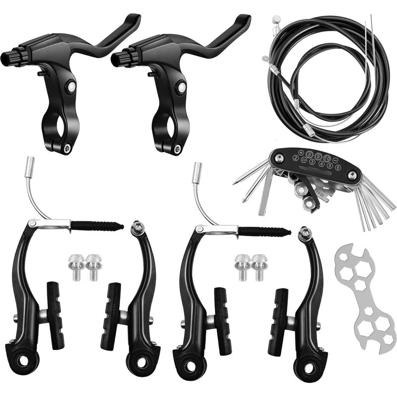 Fahrradbremsenset – Universelle Bremssättel Für Vorder- Und Hinterrad – 155 Cm Bremszug Hinten, 55 Cm Bremszug Vorne – Schwarze Aluminium-bremshebel – Multifunktionswerkzeug – 1 Stück