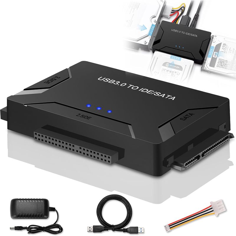 Ide-sata-zu-usb-3.0-adapter – Externes Laufwerk Für 2,5- Und 3,5-zoll-hdd/ssd-festplatten Und Cd/dvd-laufwerke – Netzteil Im Lieferumfang Enthalten – 1 Stück