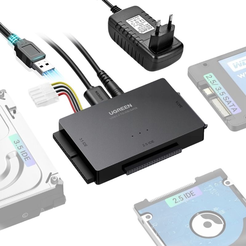 Usb 3.0 Auf Sata Ide Adapter – Für 2,5- Und 3,5-zoll-festplatten – Netzteil Im Lieferumfang Enthalten – 5 Gbit/s Geschwindigkeit – Schwarz
