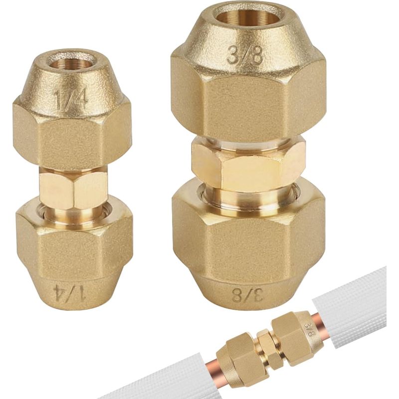 Doppelverschraubung – Verstärktes Messing – Für 1/4-zoll- Und 3/8-zoll-kupferrohre – Klimaanlagen Und Kältetechnik – 2er-pack