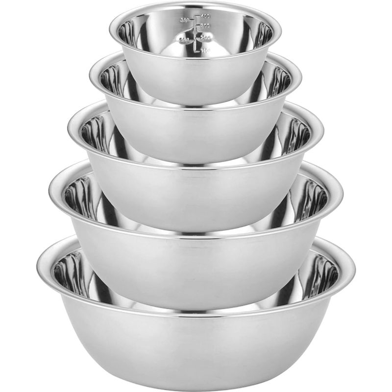 Edelstahl-rührschüssel-set – 5-teilig, Stapelbar – Fassungsvermögen: 0,6 L, 0,9 L, 1,6 L, 2 L, 2,6 L – Für Den Privaten Und Professionellen Gebrauch In Der Küche
