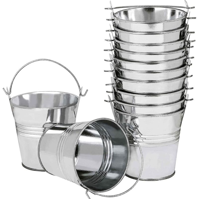 Hängender Blumentopf – 6 Cm Metalleimer – Abnehmbarer Griff – Für Balkon, Garten Und Innenräume – 12er-set, Silber