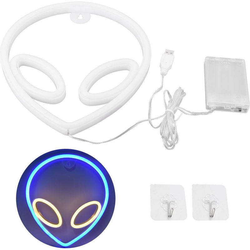 Neonlampe Im Alien-design – Rgb-blau + Warmweißes Led-licht – Wand- Oder Tischdekoration – 22 X 20 Cm – Betrieb Über Usb Oder Aa-batterien – 1 Stück