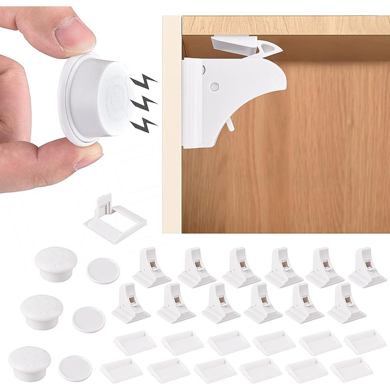 Magnetisches Sicherheitsschloss – Unsichtbar Integriert – Für Schränke Und Schubladen – 12-teilig + 3 Schlüssel + 3 Halterungen – Weiß