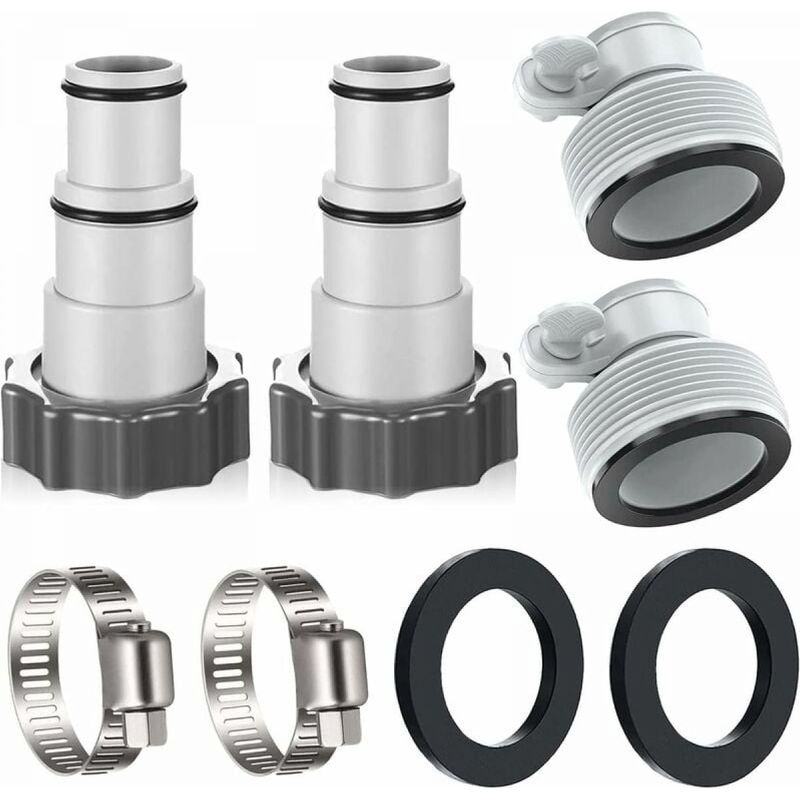 Schwimmbadschlauchadapter – 32 Mm Auf 38 Mm – Zum Anschluss Von Tauchpumpenfiltern Und Kolbenventilen – Komplettes Set Mit Klemmen Und Dichtungen – 6-teilig