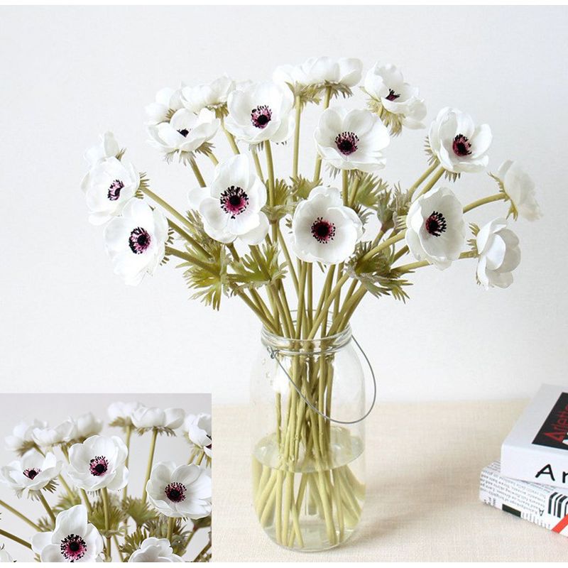 Künstliche Anemonenblume – Realistische Pu-haptik – Weiß – Für Zuhause, Büro, Restaurant Und Hochzeitsdekoration – 10 Stück