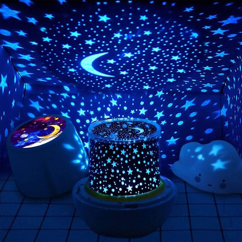 Nachtlichtprojektor – 360° Drehbarer Sternenhimmel – 6 Projektionsfolien – 3 Helligkeitsstufen – Usb- Und Aa-batteriebetrieb – Ideal Fürs Kinderzimmer – 1 Stück