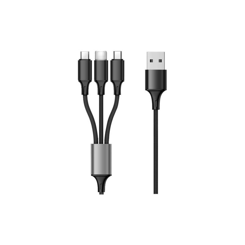 Multi-usb-kabel, 3-in-1-multi-usb-ladegerät, Geflochtenes Nylon-schnellladekabel – 1,2 M, Schwarz – Denuotop