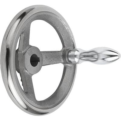 HANDRAD DIN950, D1=80 PASSBOHRUNG MIT NUT D2=10H7, B3=3, T=11,4, GRAUGUSS, KOMP:STAHL, BALLENGRIFF DREHBAR